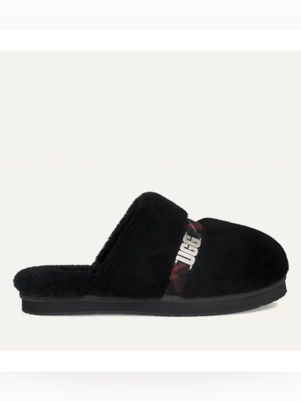 UGG Dalla Plaid Women’s Lamb Fur Black Slippers Size 10 NWT
